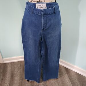 Frank Eileen KINSALE Jeans 6 Blue Crop Mid Rise Raw Hem Cotton Poly…